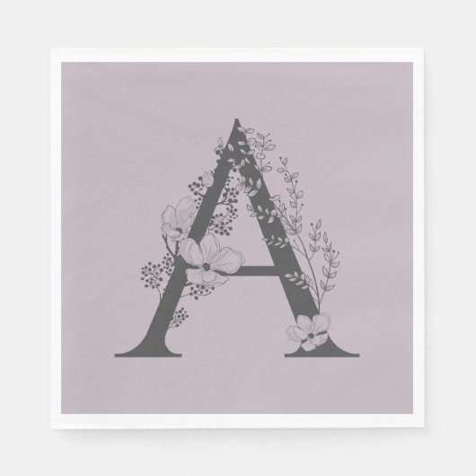 アボーエレガントフローラモノグラムイニシャル薄紫グレー スタンダードランチョンナプキン (正面)
