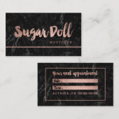 アポイントメントのばら色の金ゴールドのタイポグラフィの黒の大理石 予約カード (正面/裏面)