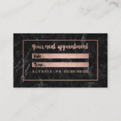 アポイントメントのばら色の金ゴールドのタイポグラフィの黒の大理石 予約カード (裏面)