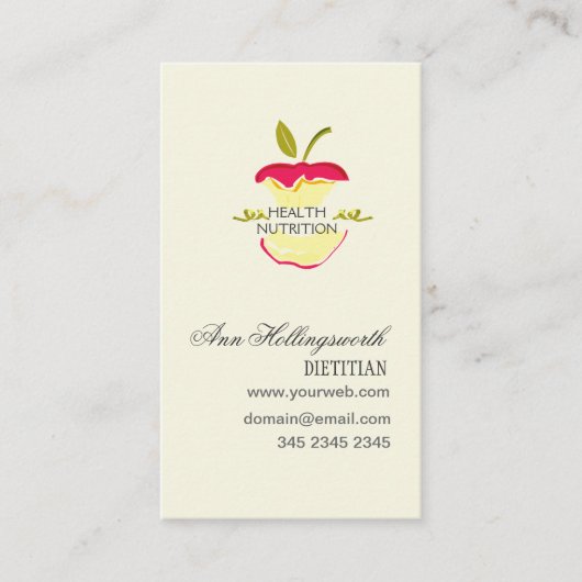 アポイントメントのりんごの健康の栄養物の減量 予約カード (正面)