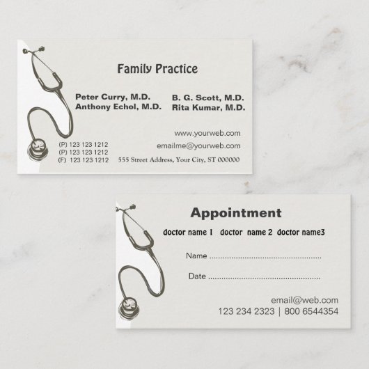 アポイントメントのシンプルで素晴らしい医者医療機器 予約カード (正面/裏面)