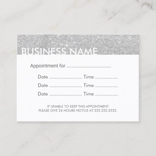 アポイントメントのメモのモダンな銀製のグリッター 予約カード (正面)