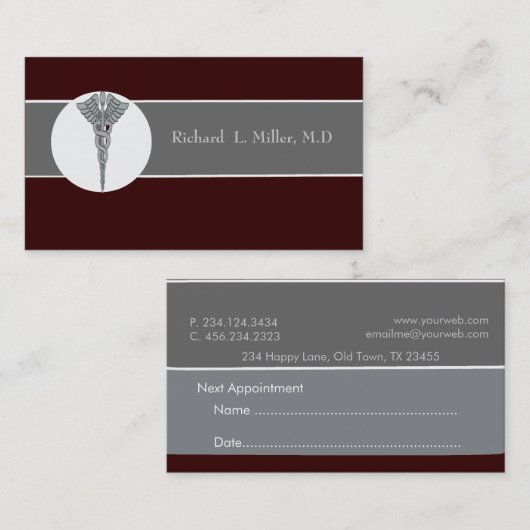 アポイントメントの医者の図解医者 予約カード (正面/裏面)