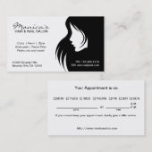 アポイントメントの日付が付いている白黒ヘアーサロン 予約カード (正面/裏面)