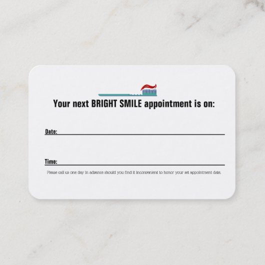 アポイントメントカードが付いている歯科医の名刺 予約カード (裏面)