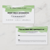 アポイントメントカードが付いている歯科矯正医の名刺 予約カード (正面/裏面)