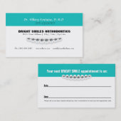 アポイントメントカードが付いている歯科矯正医の名刺 予約カード (正面/裏面)