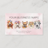 アポイントメントカードの水彩犬の花、ピンク 名刺 (裏面)