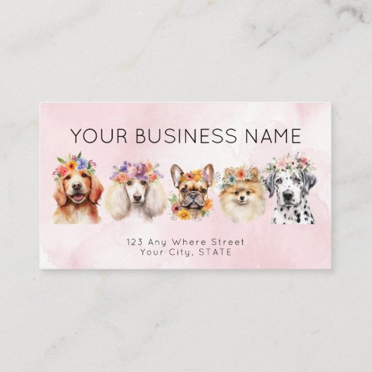 アポイントメントカードの水彩犬の花、ピンク 名刺 (裏面)