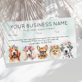 アポイントメントカードの水色の犬の花、緑 名刺