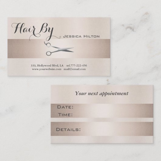 アポイントメントカードエレガント光沢のある明るいハサミ 予約カード (正面/裏面)