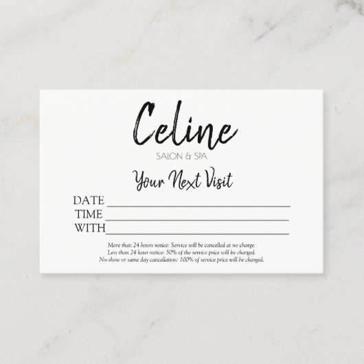 アポイントメントカードサロンとスパ 名刺 (正面)