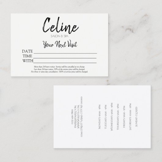 アポイントメントカードサロンとスパ 名刺 (正面/裏面)