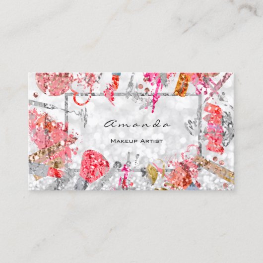 アポイントメントカードシルバーグリッターメイクアップアーティストラッシュ 予約カード (正面)