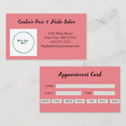 アポイントメントカードピンクロゴヘア爪、 ネイル名刺 名刺 (正面/裏面)