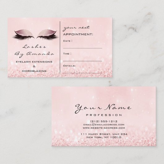 アポイントメントカードメイクアップアーティストグレーピンクまばたき 予約カード (正面/裏面)