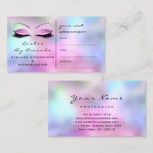 アポイントメントカードメイクアップアーティストバラピンクの点滅 予約カード (正面/裏面)