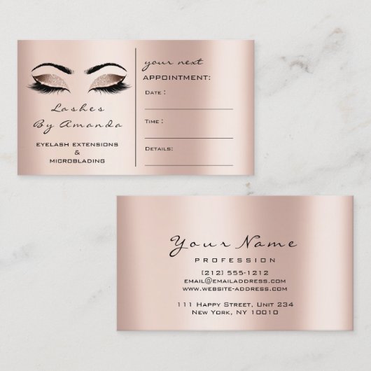 アポイントメントカードメイクアップアーティストブラックバラの点滅 予約カード (正面/裏面)