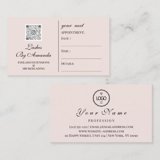 アポイントメントカードメイクアップアーティストロゴエステティカンQR 予約カード (正面/裏面)