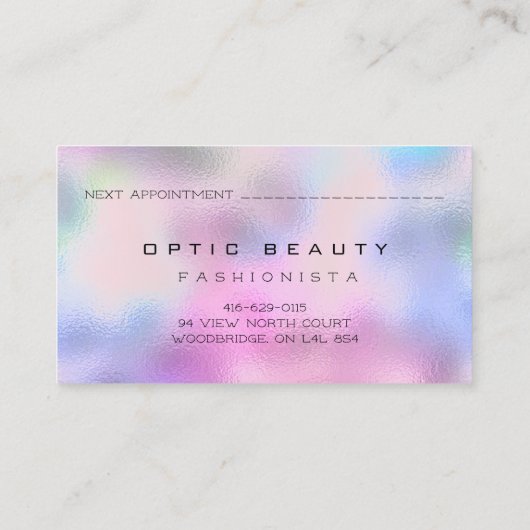 アポイントメントカード光学ホログラフピンクメガネ コーリングカード (裏面)