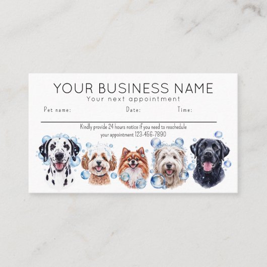 アポイントメントカード水の色の犬の泡、白 名刺 (正面)