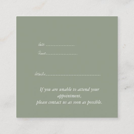 アポイントメントシンプルグリーングリーンネクストスパサロンカード スクエア名刺 (裏面)