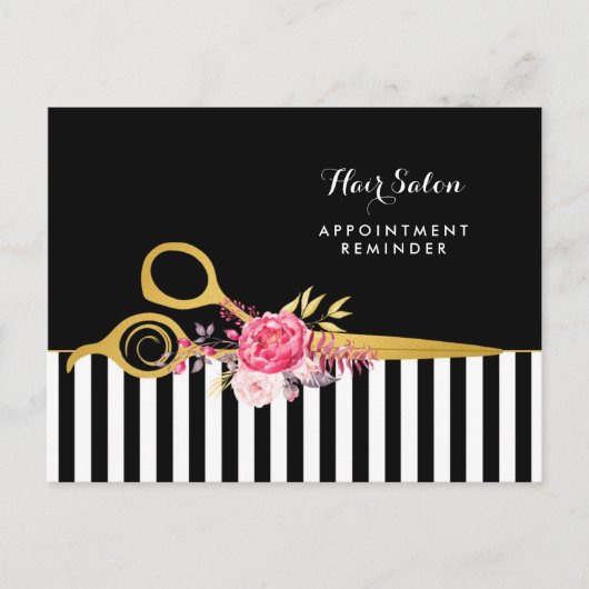 アポイントメントフェイク金ゴールドシザーズピンクフローラサロン ポストカード (正面)