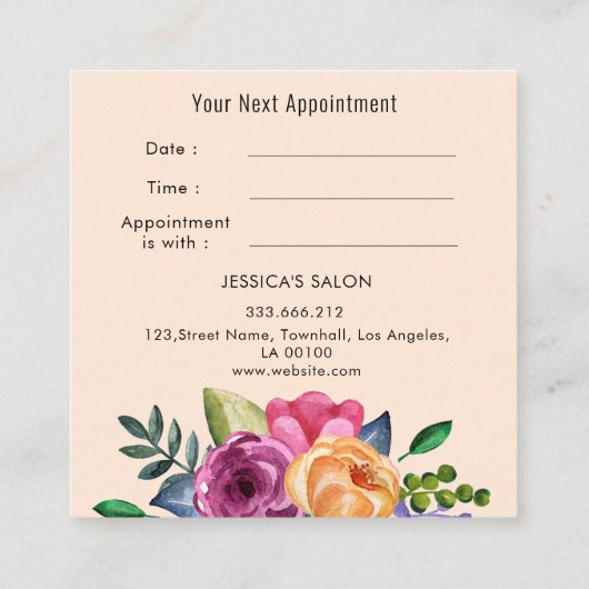 アポイントメントベージュフローラサロン皮膚科医 予約カード (裏面)