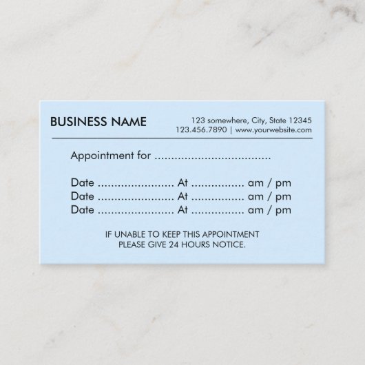 アポイントメントミニマリストプレインベビーブルーリマインダー 予約カード (正面)