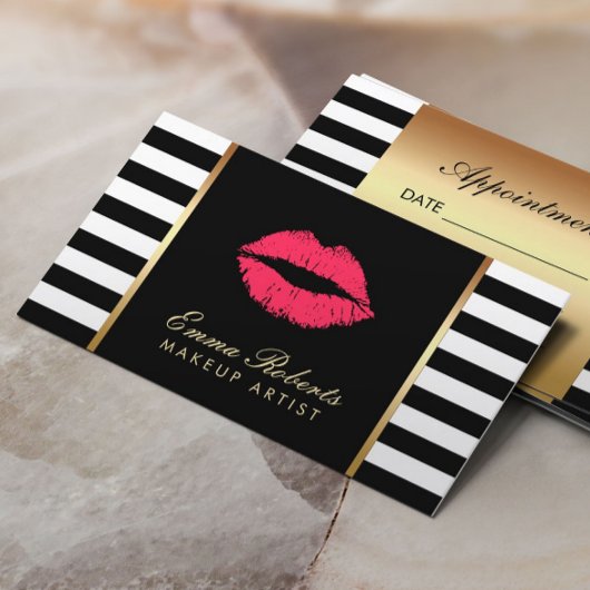 アポイントメントメイクアップアーティストレッドリップモダンストライプズ 予約カード