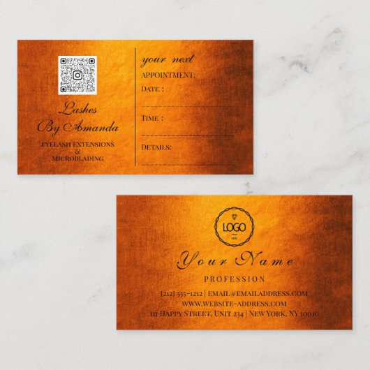 アポイントメントメイクアップヘアロゴ爪、 ネイルまばたきQRcode 予約カード (正面/裏面)