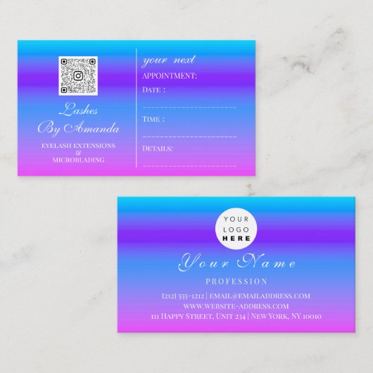 アポイントメントメイクアップヘアロゴ爪、 ネイルピンクQR 予約カード (正面/裏面)