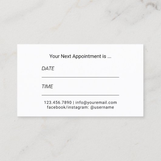 アポイントメントモダンティール（緑がかった色）羽金ゴールドシザーヘア 名刺 (裏面)