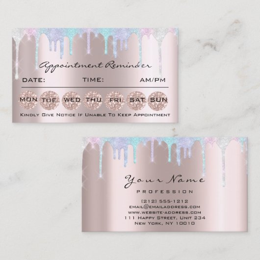 アポイントメントリマインダーカードメイクアップユニコーン自筆証書 名刺 (正面/裏面)