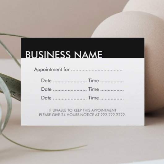 アポイントメントリマインダープレーンブラック&ホワイト 予約カード