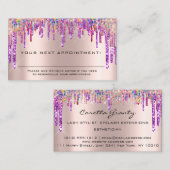 アポイントメントリマインダー化粧爪、 ネイルヘアパープルドリップ 名刺 (正面/裏面)