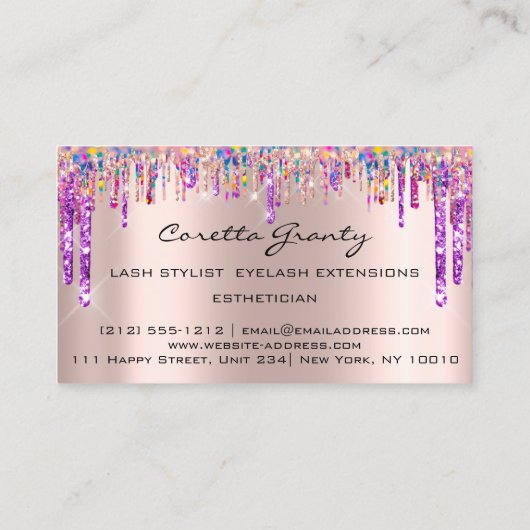 アポイントメントリマインダー化粧爪、 ネイルヘアパープルドリップ 名刺 (裏面)