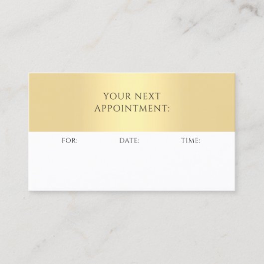アポイントメントリマインダー金ゴールド白エレガントテンプレート 予約カード (正面)