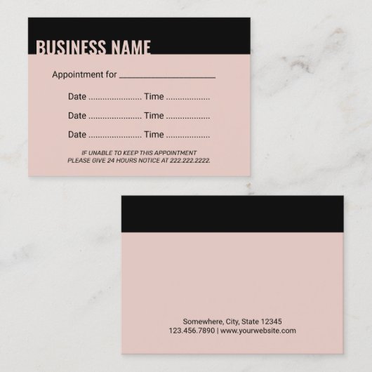 アポイントメントリマインモダンはっきりした縁ど赤面ピンク 予約カード (正面/裏面)