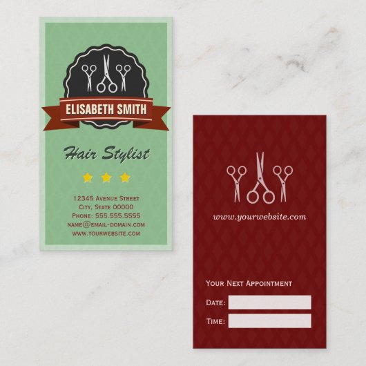 アポイントメント美容師美容師レトロヴィンテージ 予約カード (正面/裏面)