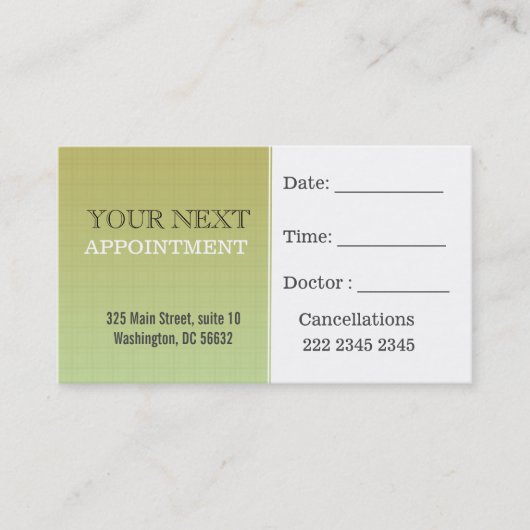 アポイントメント|の暗いカーキ色のミニマルな格子縞パターン 予約カード (正面)