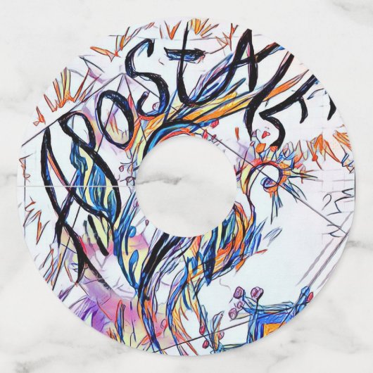 アポステートカラフル抽象芸術ドードルスケッチ ワイングラスタグ (正面)