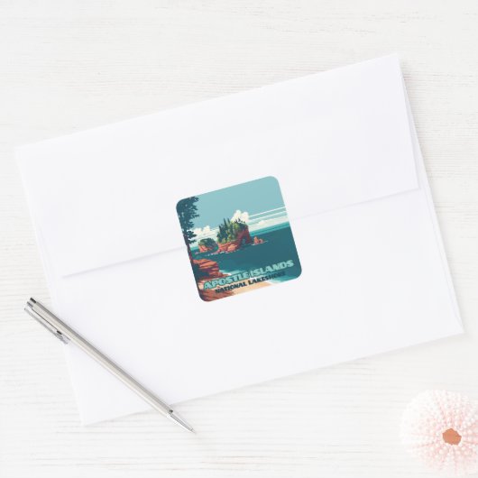 アポスルアイランズナショナルレイクショアウィスコンシンレトロ スクエアシール (封筒)