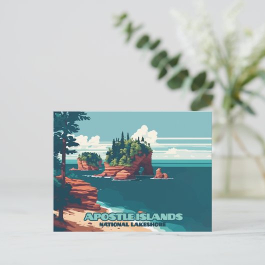 アポスルアイランズナショナルレイクショアウィスコンシンレトロ ポストカード (スタンド正面)