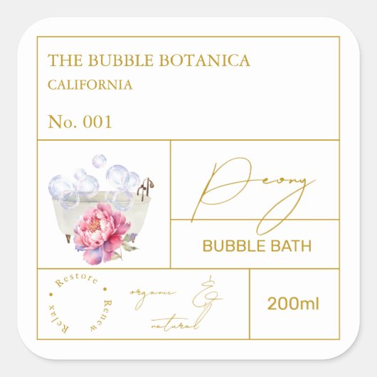 アポセカリー・芍薬の泡風呂ラベル スクエアシール (正面)