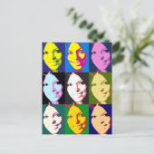 アポップ・アートのートガールポートレートの輪郭の色付きパターン ポストカード (スタンド正面)