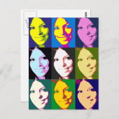 アポップ・アートのートガールポートレートの輪郭の色付きパターン ポストカード (正面/裏面)