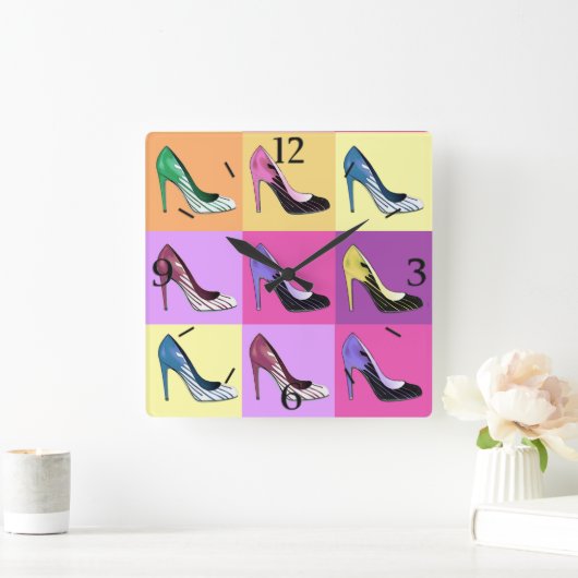 アポップ・アートのートスティレットポンプス/靴/ハイヒールスクエア スクエア壁時計 (ホーム)