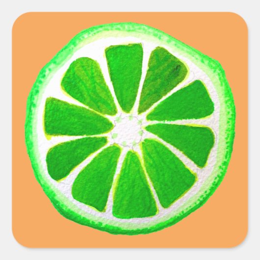 アポップ・アートのート柑橘系ライムフルーツオリジナル水彩 スクエアシール (正面)
