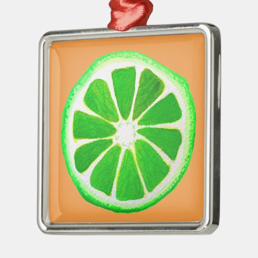 アポップ・アートのート柑橘系ライムフルーツオリジナル水彩 メタルオーナメント (左)